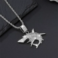 Iced out shark pendant necklace with sparkling rhinestones on silver rope chain - Twist Chain Set / Silver