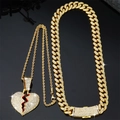 Set collana con ciondolo a cuore spezzato e catena cubana dorata stile hip hop da uomo - Collana Cuore Oro (Catena Cubana)