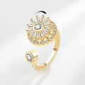Verstellbarer Sonnenblumen-Drehring in Goldoptik mit funkelnden Zirkonia-Kristallen - 165-13 Rotierender Ring - Gold