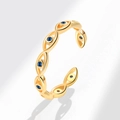 Anillo ajustable de oro con diseño de ojo turco azul y circonitas sobre fondo gris - Ajustable / Ojos Continuos Huecos (PNJ795) / Chapado en oro 18K