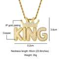Gold plated KING letter pendant with crown and white zircons on 23.6 inch rope chain - KING Letter Style (N02969)