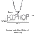 Silver-plated hip hop necklace with large 'HIPHOP' pendant and cubic zirconia stones - HIPHOP Letter Style(N03092)