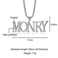 Hip hop custom MONRY letter pendant necklace with sparkling cubic zirconia on copper - MONRY Letter Style(N03094)
