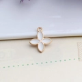Detail of four-leaf flower charm with gold frame and white enamel for DIY jewelry - 16*18mm / White Clover