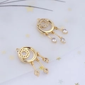 Detail of gold-plated double-ring charms with embedded zircons for DIY jewelry making - Style 2 Double Ring Celestial / 100 Units Pack
