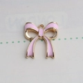 Pink enamel bow pendant with gold metal edges and hanging loop for DIY jewelry making - Pink Bowknot