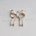 White enamel bow pendant with gold metal trim for DIY jewelry making and crafts - White with Bowknot