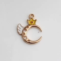 Enamel moon charm with gold crown and white wings for DIY jewelry making kits - Yellow Moon Crown
