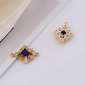 Detail van vergulde kruishanger met blauwe zirkoon en filigraan voor DIY-sieraden - Donkerblauw Vierkant (5#)