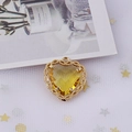 DIY gold heart pendant with zircon inlay and hollow woven edge for jewelry making - 5# Bright Yellow