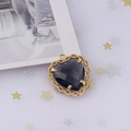 Golden heart pendant with dark gray zircon gemstone and intricate beaded edge detail - Dark Gray