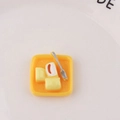 Miniature resin food toy set featuring a yellow tray with butter and silver cutlery detail - Breakfast Tray Style (2#)