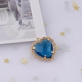 Golden heart pendant with deep blue zircon stone and intricate lace frame for DIY jewelry - Blue