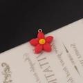 Detail of red resin flower charm with yellow stamen and metal ring for DIY jewelry - 15# Single Loop - Red