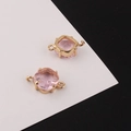 Pink square-cut crystal connector with 18k gold plated brass for DIY jewelry making - 11*17mm / Light Pink