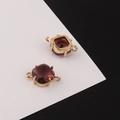 Connecteur double boucle plaqué or 18k avec breloque en cristal rouge grenat - 11*17mm / Brun Rougeâtre