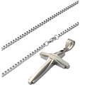 Polished silver stainless steel cross pendant necklace with classic box chain for men - 50cm Box Chain / Steel