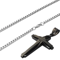 Men's black geometric cross pendant with silver box chain made of titanium steel - 50cm Box Chain / Black