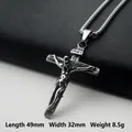 Silver stainless steel crucifix pendant necklace for men, 49mm length and 8.5g weight - Steel