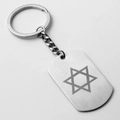 Roestvrijstalen sleutelhanger met rechthoekig label en geborstelde hexagram-gravering - Sleutelhanger