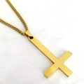 Polished gold inverted cross pendant with curb chain for men and women - Curb Chain / Gold