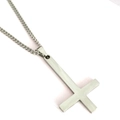 Silver inverted cross pendant necklace with stainless steel Cuban chain for men and women - Curb Chain / Steel