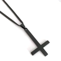 Minimalist black inverted cross pendant necklace with a sleek matte metal finish - Curb Chain / Black