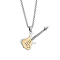 Primer plano del collar de guitarra con detalles dorados calados y contorno plata - Colgante de Guitarra Eléctrica Dorado (Solo Colgante)