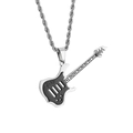 Silver guitar pendant necklace in stainless steel with retro floral pattern and rope chain - Black Electric Guitar Pendant (Pendant Only)