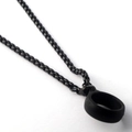 Minimalist matte black metal bead chain necklace with silicone anti-slip pendant ring - Black Square Beaded Chain (With Silicone Ring)