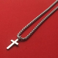 Minimalist silver titanium steel cross pendant necklace with a polished chain for couples - Cross / 50cm