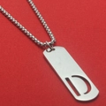 Titanium steel necklace with rectangular letter D cutout pendant on silver box chain - Letter D
