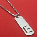 Titanium steel rectangle cutout pendant with box chain in polished silver finish - Letter E