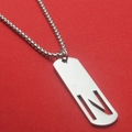 Polished titanium steel necklace with cutout letter N pendant on a bead chain - Letter N