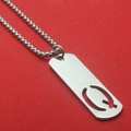 Polished silver stainless steel rectangular hollow pendant with bold square box chain - Letter Q