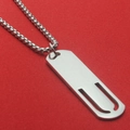 Silver stainless steel rectangular pendant with U-shaped cutout on red fabric - Letter U