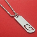 Titanium steel rectangle pendant with hollow letter G on silver Venetian chain necklace - Letter G