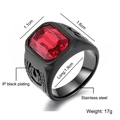 Men's punk square red ruby ring in black IP plated stainless steel with ornate relief - US 11 / Square Ruby Style (CR00623B)