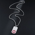 Polished stainless steel medical alert necklace with red Caduceus symbol on black leather - Steel Color (With Chain) (CK12)
