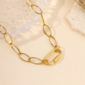 Chunky gold stainless steel paperclip chain necklace with a carabiner lock clasp - Polished Oval Link Chain With Carabiner Style (N06055G)