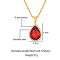 Hiphop teardrop necklace with large red gemstone and gold twisted rope chain - Pendant Only (Without Chain) / Gold Red