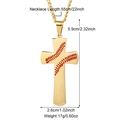 Golden stainless steel cross necklace with red baseball stitch patterns on 55cm chain - With Chain / Gold