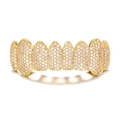 Macro detail of high-shine gold plated copper hip hop grillz with iced out zircon stones - Gold Tone (Upper Grillz)