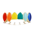 Grillz hip-hop arcobaleno con sei denti placcati in oro e finitura in smalto colorato - Oro (Sopra)