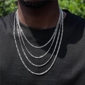 Juego de cuatro collares Figaro de acero inoxidable plateado en capas para hombre - 3mm*45cm / Plateado