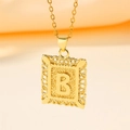 Golden square necklace with engraved letter B and vintage filigree pattern details - Letter B (Pendant Only (Without Chain))