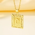 Golden necklace with rectangular letter C pendant featuring a textured matte background - Letter C (Pendant Only (Without Chain))