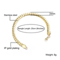 Detailed specs of 5mm wide gold plated stainless steel Cuban link chain bracelet - Plain Gold Plated Bracelet (B02139G-1.2) / Gold