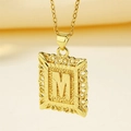 Collier en acier inoxydable doré avec pendentif lettre M rectangulaire et bordure vintage - Lettre M (Pendant Only (Without Chain))