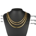 Detail showing 4mm, 5mm, and 6mm wide gold stainless steel Cuban chain specifications - Gold